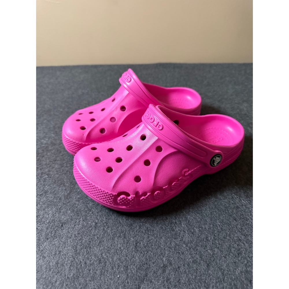 Crocs Kids Classic Clogs Neon Pink J2 Comfort Slip On Water Shoes
